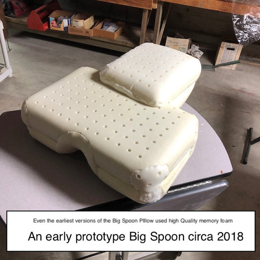 Early prototype big spoon pillow made of memory foam